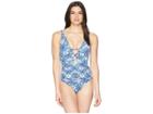 Lauren Ralph Lauren Aegean Tile Loop Front Over The Shoulder One-piece (blue) Women's Jumpsuit & Rompers One Piece