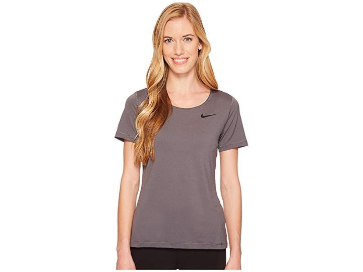 Nike Pro Mesh Short Sleeve Top (dark Grey/black) Women's Workout