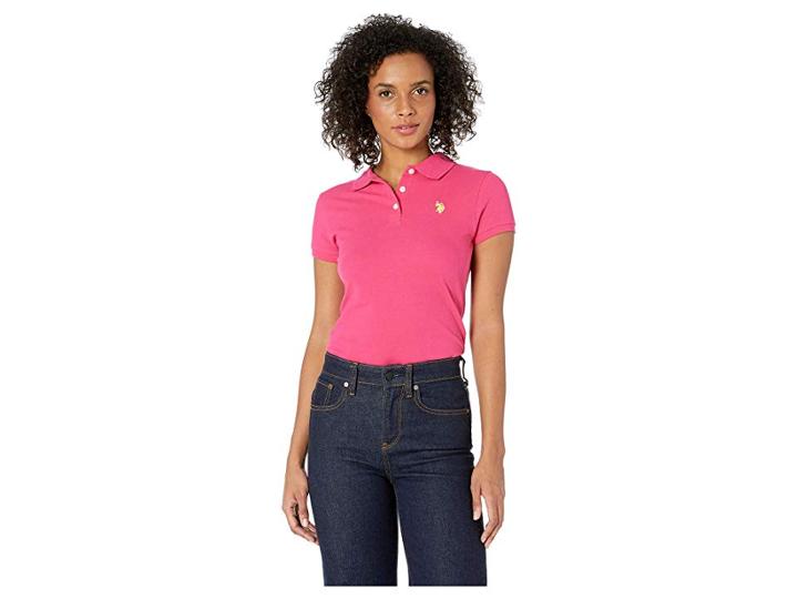 U.s. Polo Assn. Neon Logo Polo Shirt (pink Sapphire) Women's Clothing