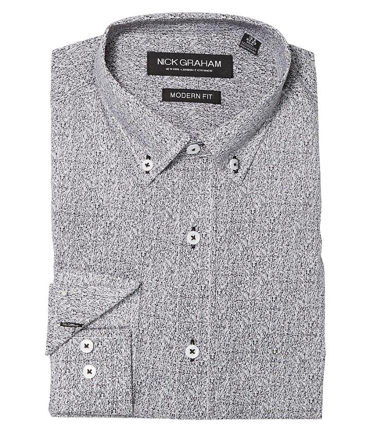 Nick Graham Heather Print Stretch Shirt (charcoal) Men's Clothing