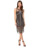 Unique Vintage Beaded Mesh Tank Flapper Dress (grey) Women's Dress