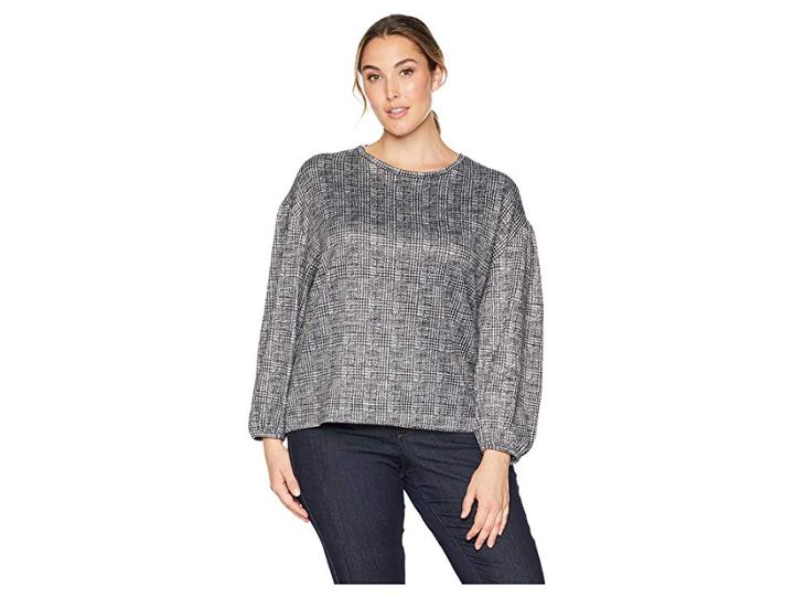 B Collection By Bobeau Plus Size Scarlet Balloon Sleeve Cozy Top (black/white Plaid) Women's Clothing