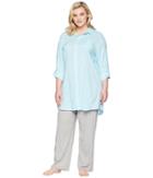 Lauren Ralph Lauren Plus Size Roll Tab His Shirt Sleepshirt (turquoise Stripe) Women's Pajama