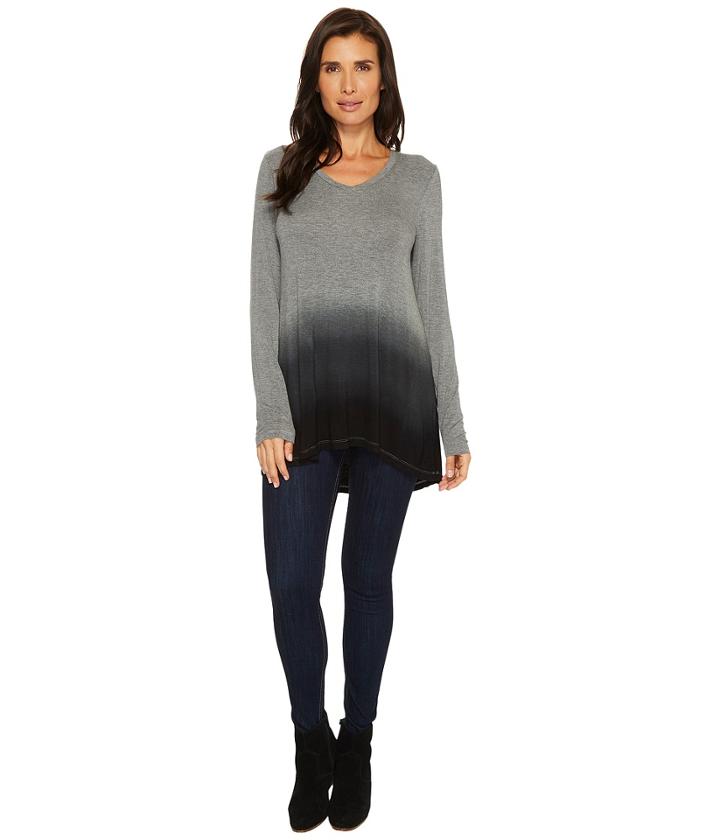 Mod-o-doc Rayon Spandex Jersey Dip-dye Back Pleat Long Sleeve Tee (storm Heather) Women's T Shirt