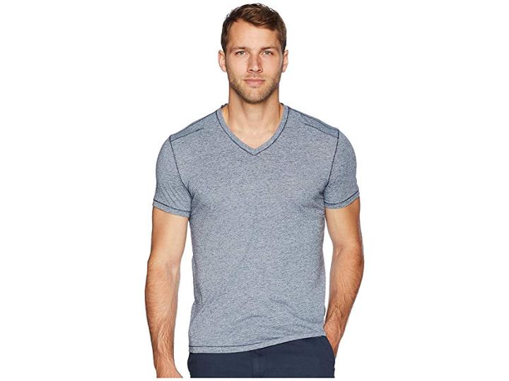 John Varvatos Star U.s.a. Short Sleeve Soft Heather V-neck With Pickstitch K3775u2b (blue/stone) Men's Clothing
