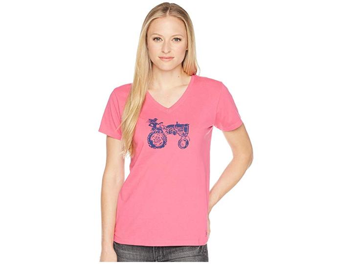 Life Is Good Super Farmer Crusher Vee Tee (fiesta Pink) Women's T Shirt