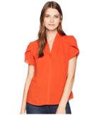Calvin Klein Short Sleeve Woven Pullover Top (spicy Orange) Women's Clothing