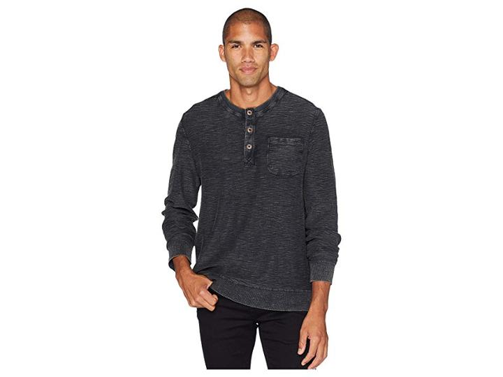 Lucky Brand Welter Weight Washed Henley (jet Black) Men's Sweater