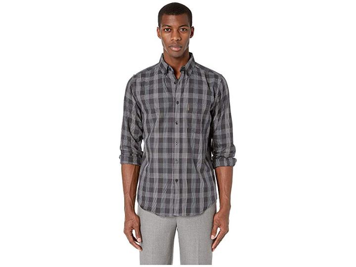 Ben Sherman Long Sleeve Textured Plaid Shirt (black) Men's Long Sleeve Button Up