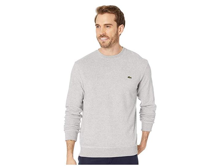 Lacoste Long Sleeve Cott/cashmere Velvet Crew Neck Sweatshirt (pluvier Chine) Men's Sweatshirt