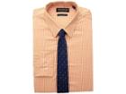 Nick Graham Mini Gingham Stretch Dress Shirt With Solid Herringbone Tie (orange) Men's Long Sleeve Button Up