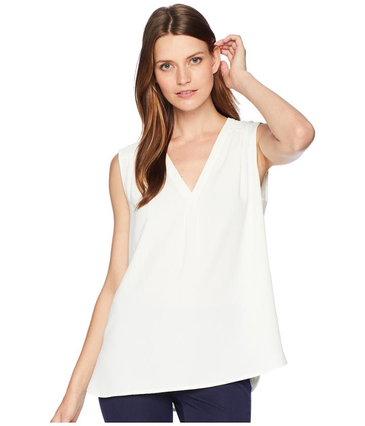 Anne Klein Single Pleat V-neck Sleeveless Blouse (white) Women's Sleeveless