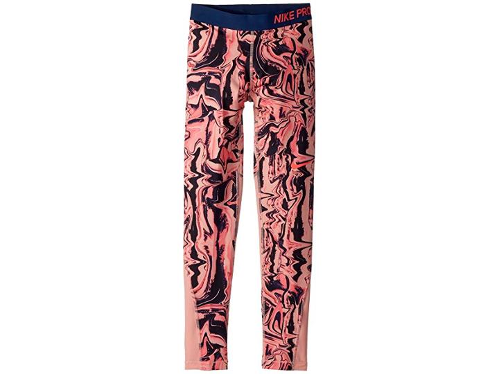 Nike Kids Pro Print Tight (little Kids/big Kids) (hot Punch/bleached Coral/navy/hot Punch) Girl's Casual Pants