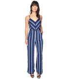 Adelyn Rae Cynthia Woven Striped Jumpsuit (blue Multi) Women's Jumpsuit & Rompers One Piece