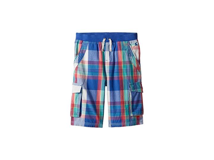 Joules Kids Plaid Cargo Shorts (toddler/little Kids/big Kids) (dazzling Blue Check) Boy's Shorts