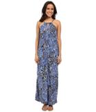 Lucky Brand Indigo Floral Maxi Dress (blue Multi) Women's Dress