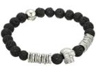 Steve Madden Lava Bead Skull Design Stretch Bracelet In Stainless Steel (black/silver) Bracelet