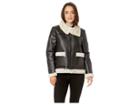 Vince Camuto Specialty Size Petite Long Sleeve Pleather Shearling Trimmed Jacket (rich Black) Women's Coat