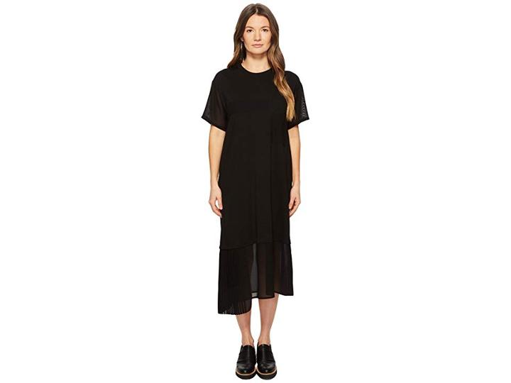 Y's By Yohji Yamamoto O-s Sleeve Pleats Op Short Sleeve Tee Dress (black) Women's Dress