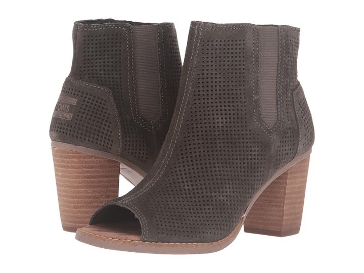 Toms Majorca Peep Toe Bootie (tarmac Olive Suede Perforated) Women's Toe Open Shoes