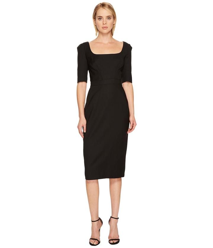 Zac Posen Tropical Wool Short Sleeve Scoop Neck Dress (black) Women's Dress