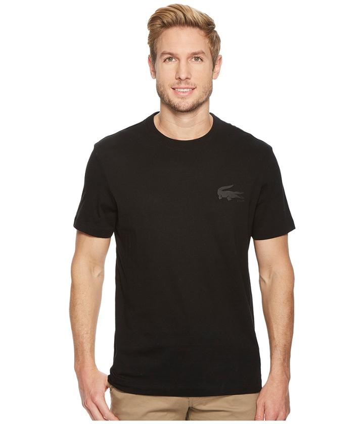 Lacoste Short Sleeve 'graphics' Jersey Bonded Croc Regular (black/galaxite Chine) Men's Short Sleeve Pullover