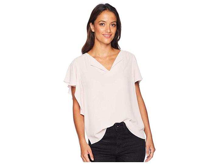 Vince Camuto Specialty Size Petite Flutter Sleeve Soft Texture V-neck Blouse (lustre Pink) Women's Blouse