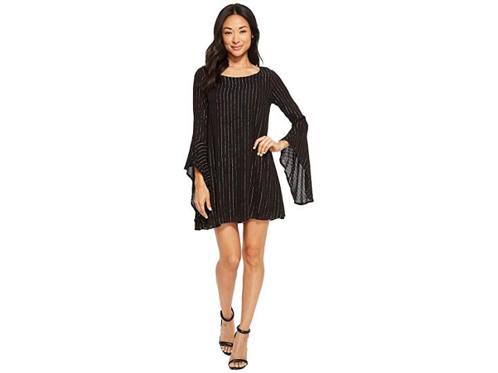 American Rose Alexa Sparkle Striped Bell Sleeve Dress (black) Women's Dress