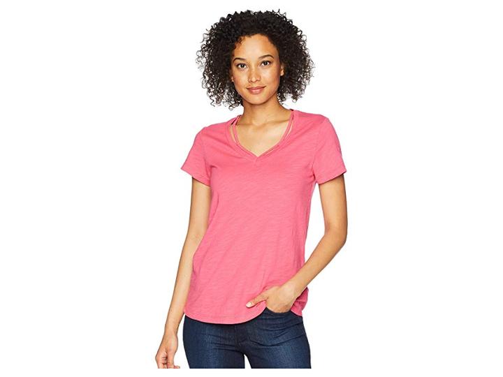 Mod-o-doc Slub Jersey Double V Short Sleeve Tee (desert Rose) Women's T Shirt