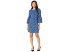 Laundry By Shelli Segal Bell Sleeve Stretch Jacquard Shift Dress (black/royal) Women's Dress