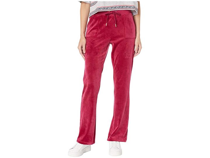 Juicy Couture Foil W/ Glitter Logo Bootcut Velour (pomogranite) Women's Casual Pants