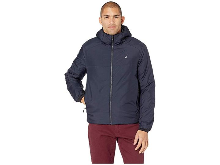 Nautica Trans-weight Hooded Wind And Water Resistant Shell (navy) Men's Coat