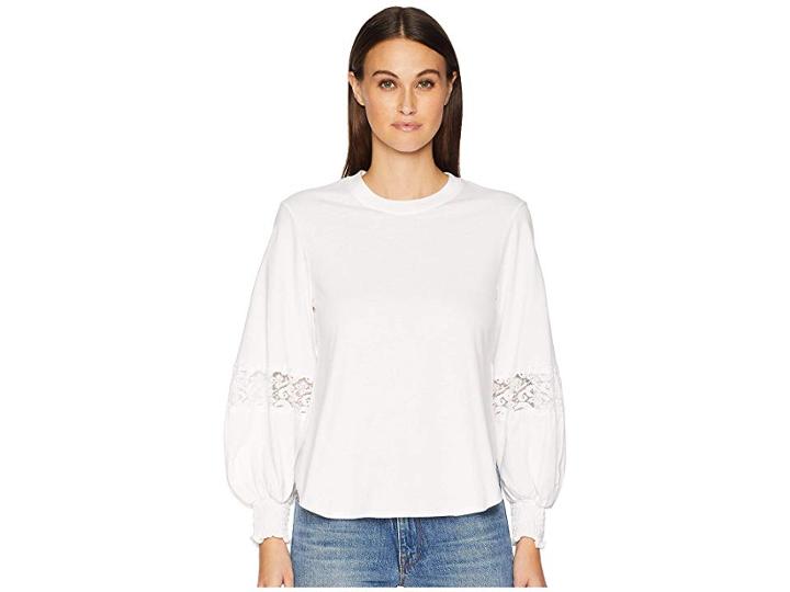 See By Chloe Long Sleeve T-shirt With Lace Insert (white Powder) Women's Clothing