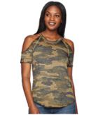 Lucky Brand Camo Cold Shoulder Tee (green Multi) Women's T Shirt
