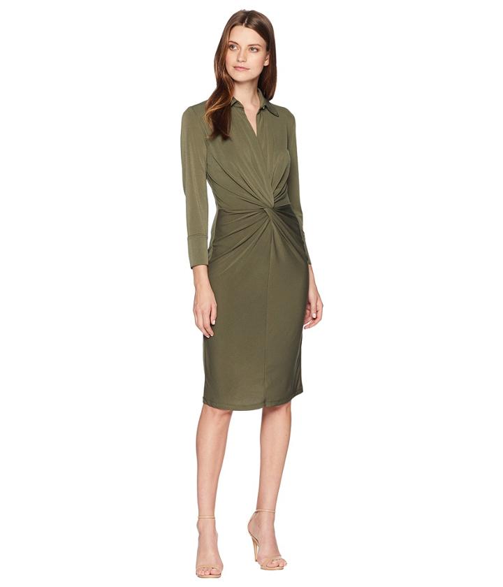 Taylor Collar Elbow Sleeve Knot Jersey Dress (olive) Women's Dress