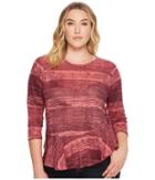Lucky Brand Plus Size Printed Ruffle Top (berry Multi) Women's Long Sleeve Pullover