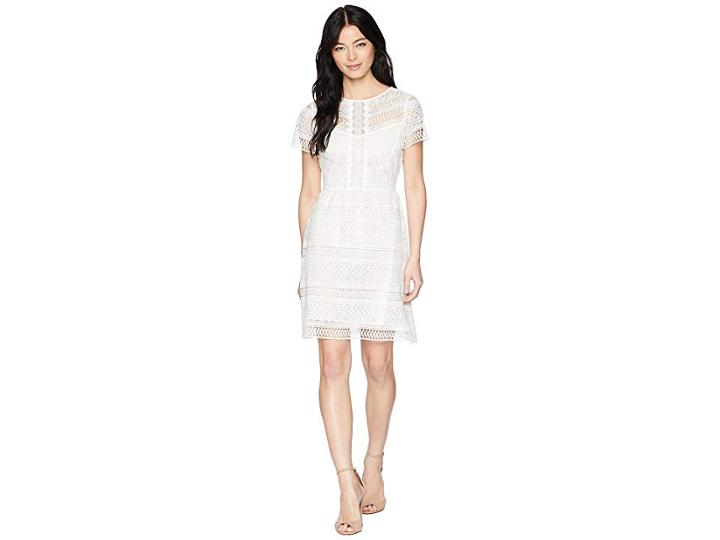 Tahari By Asl Petite Babydoll Lace Dress (white) Women's Dress