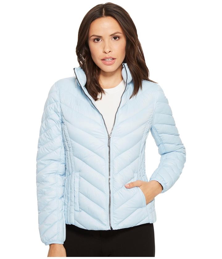 Michael Michael Kors Zip Front Stand Collar Packable M823044f (cloud) Women's Coat