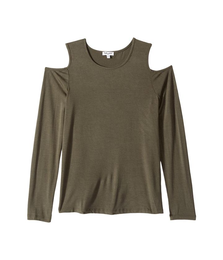 Splendid Littles Long Sleeve Cold Shoulder Top (big Kids) (olive) Girl's Clothing