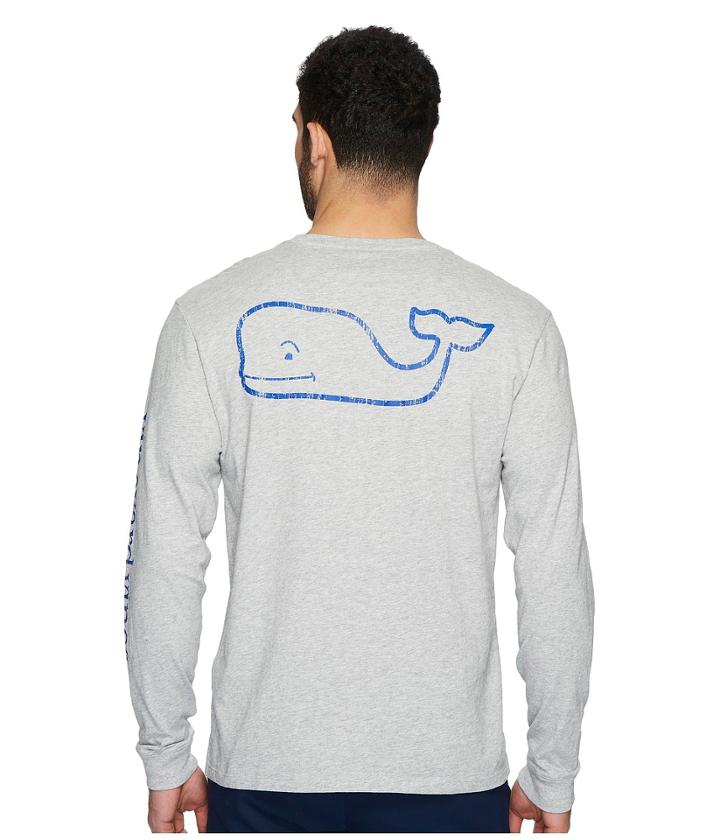 Vineyard Vines Long Sleeve Heather Vintage Whale Pocket Tee (gray Heather) Men's T Shirt