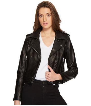 Blank Nyc Real Leather Moto Jacket In Black Smoke (black Smoke) Women's Coat