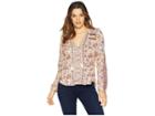 Lucky Brand Printed Peasant W/ Beads Top (natural Multi) Women's Clothing