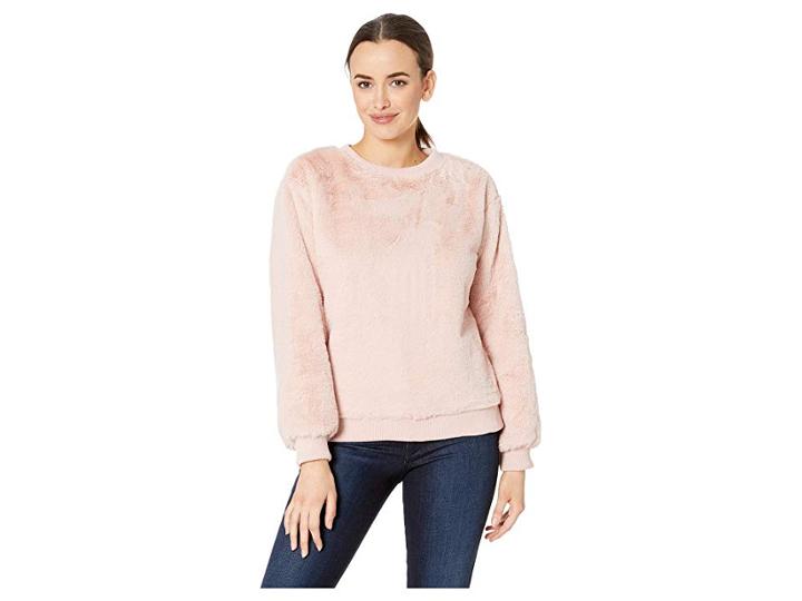 Two By Vince Camuto Long Sleeve Faux Fur Rib Hem Sweatshirt (dusty Blush) Women's Sweatshirt