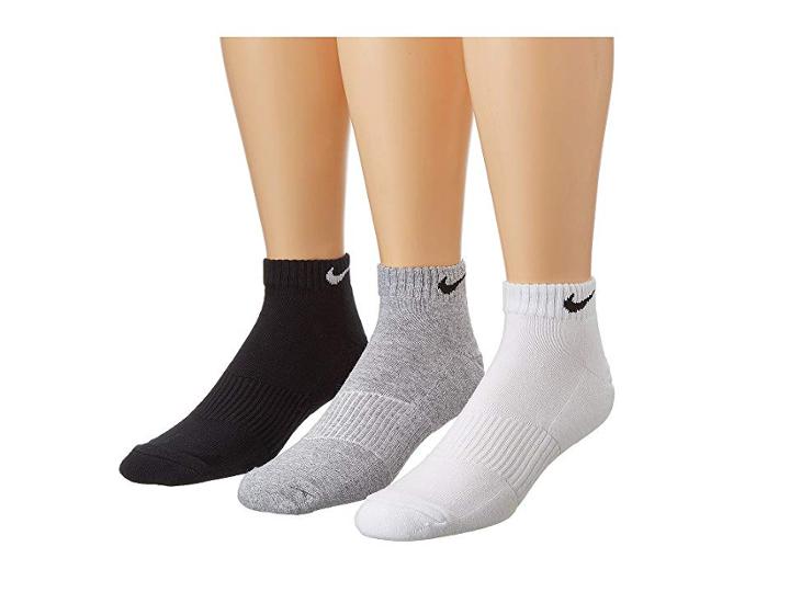 Nike Cotton Cushion Low Cut With Moisture Management 3-pair Pack (grey Heather/black/white/black/black/white) Men's Low Cut Socks Shoes