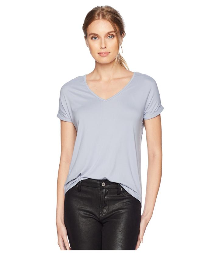 Pink Rose Short Dolman Sleeve V-neck Shirttail Top W/ Back Yoke (sea Breeze) Women's Clothing