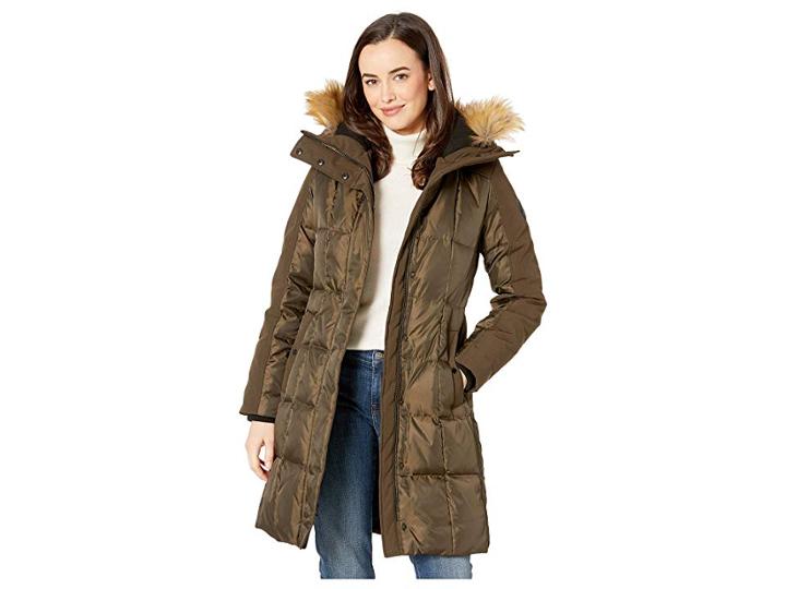 Vince Camuto Heavy Weight Down With Faux Fur Detail And Sherpa Lined Hood R1201 (olive) Women's Coat