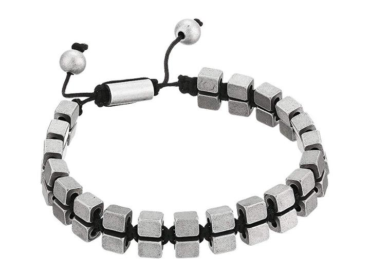 Steve Madden Cube Bead Double Sided Adjustable Bracelet In Stainless Steel (silver) Bracelet