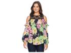 Hale Bob Flora And Fauna Lightweight Rayon Woven Dot Top (black) Women's Clothing