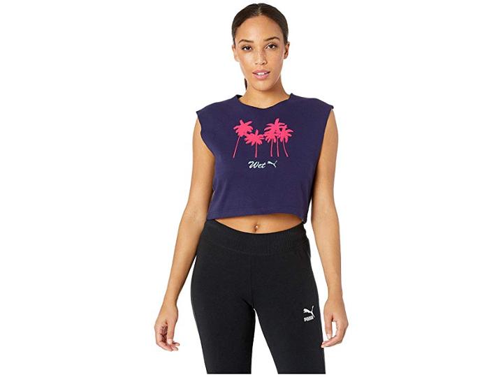 Puma Sleeveless Crop Top (evening Blue) Women's Clothing