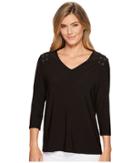Tribal Pack And Go Travel Jersey 3/4 Sleeve Lace-up Detail Top (black) Women's Long Sleeve Pullover